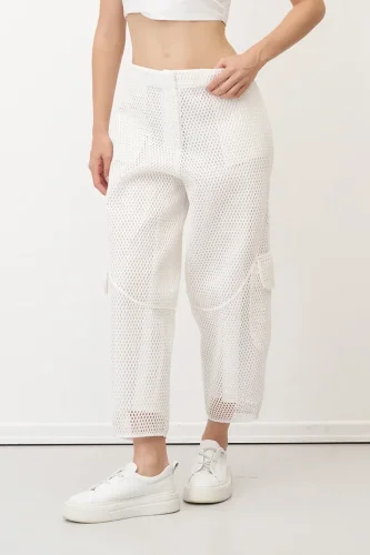 Beyaz File Dokulu Kalavria Kargo Pantolon - 3