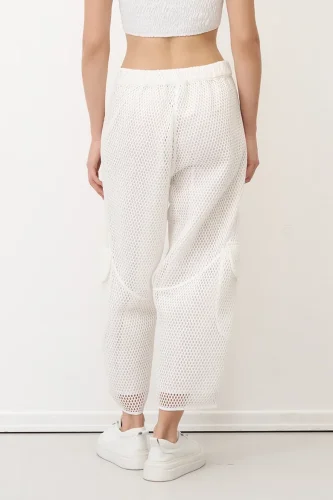Beyaz File Dokulu Kalavria Kargo Pantolon - 5