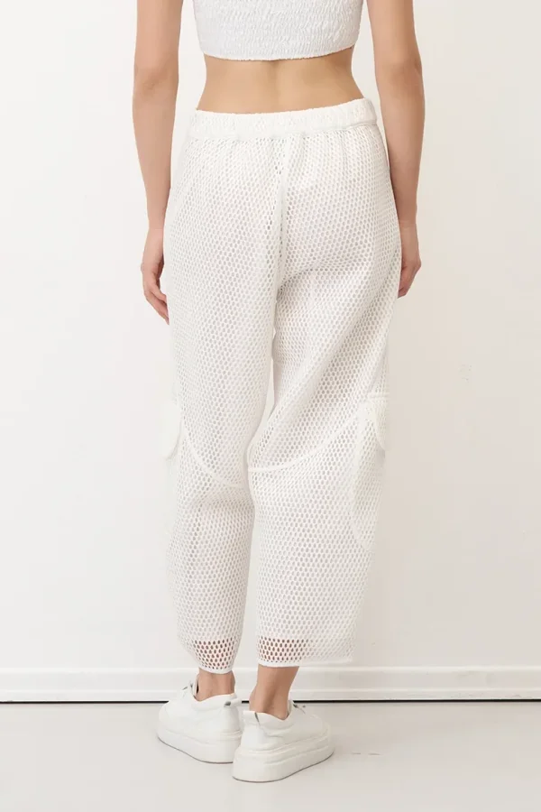 Beyaz File Dokulu Kalavria Kargo Pantolon - 5