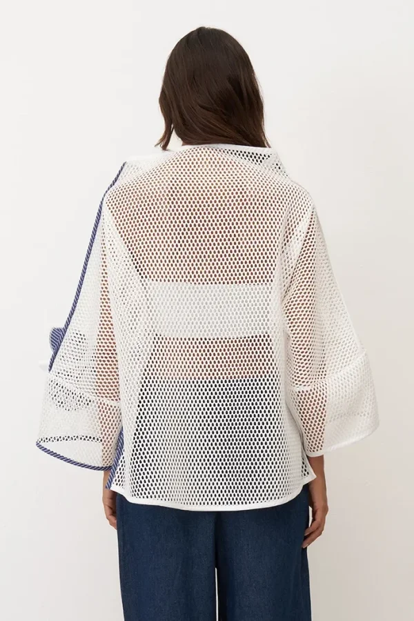 Beyaz File Dokulu Kolu Çiçekli Kalavria Bluz - 7