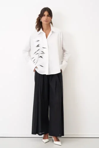 Beyaz Fırça Baskılı İnce Poplin Sporades Gömlek - 2