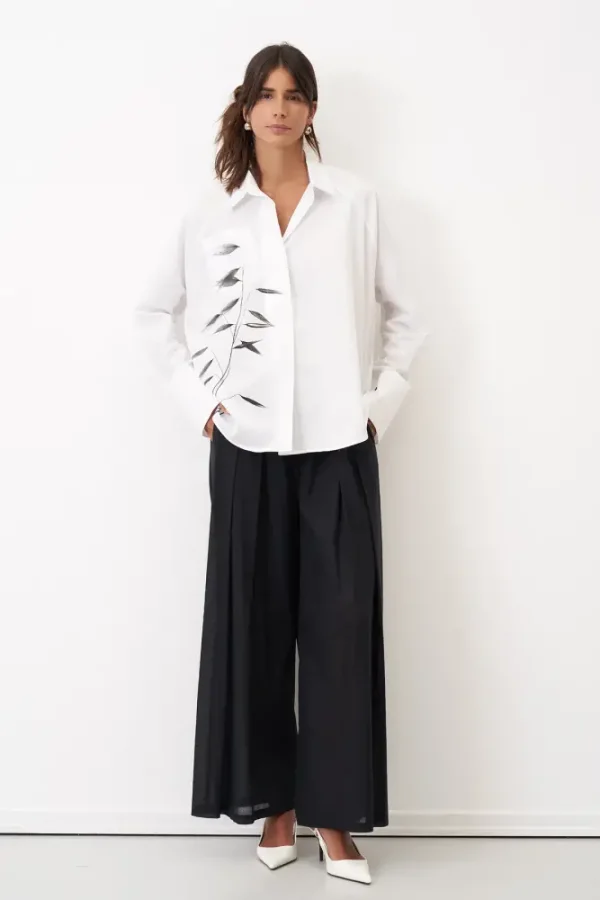 Beyaz Fırça Baskılı İnce Poplin Sporades Gömlek - BIZE (1)