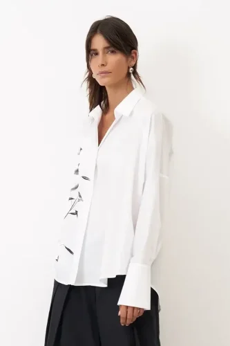 Beyaz Fırça Baskılı İnce Poplin Sporades Gömlek - 3