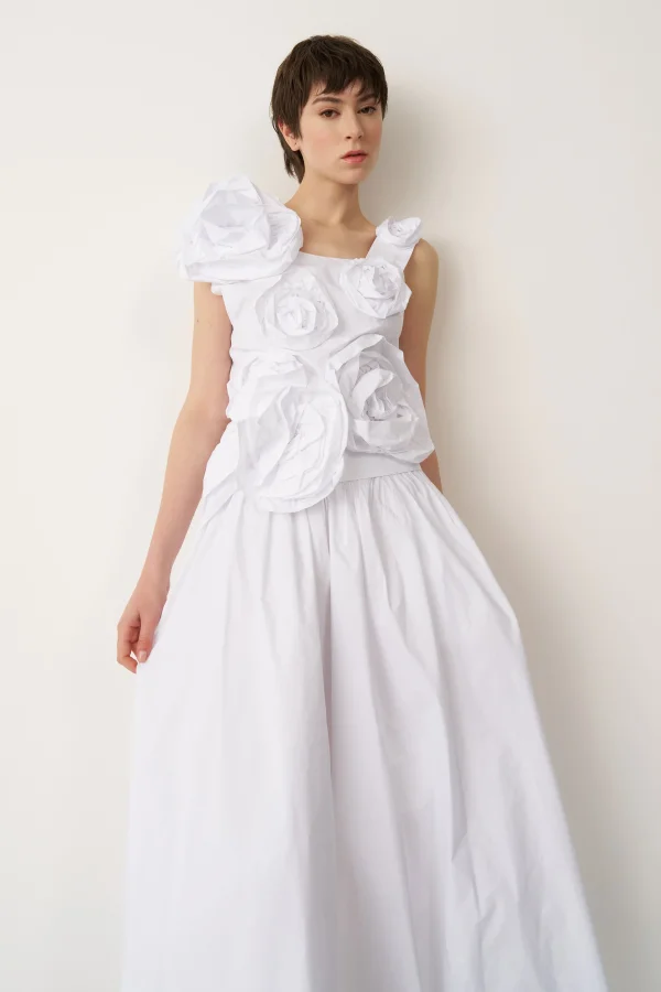 Beyaz Güllü Kolsuz Kısa Bluz Pori - 5