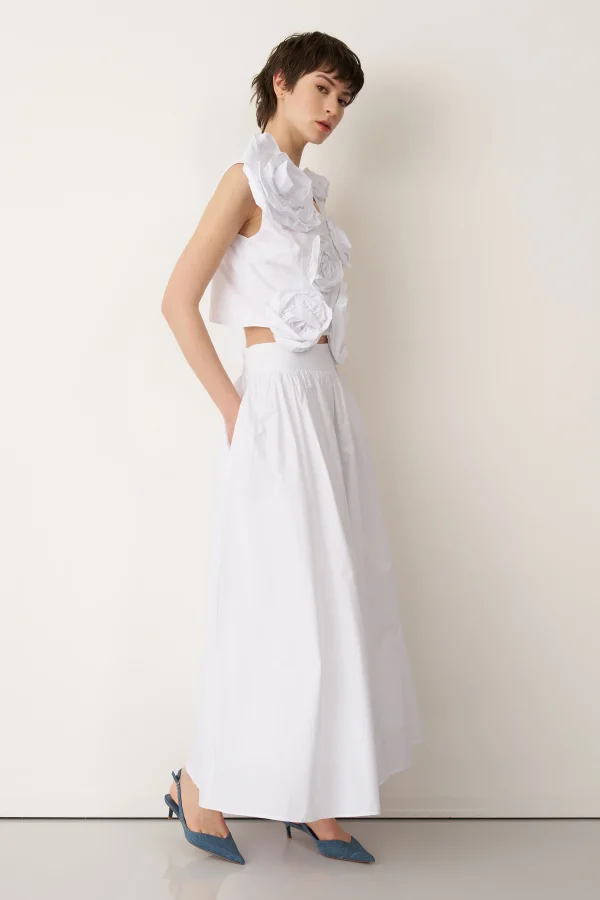 Beyaz Güllü Kolsuz Kısa Bluz Pori - 2