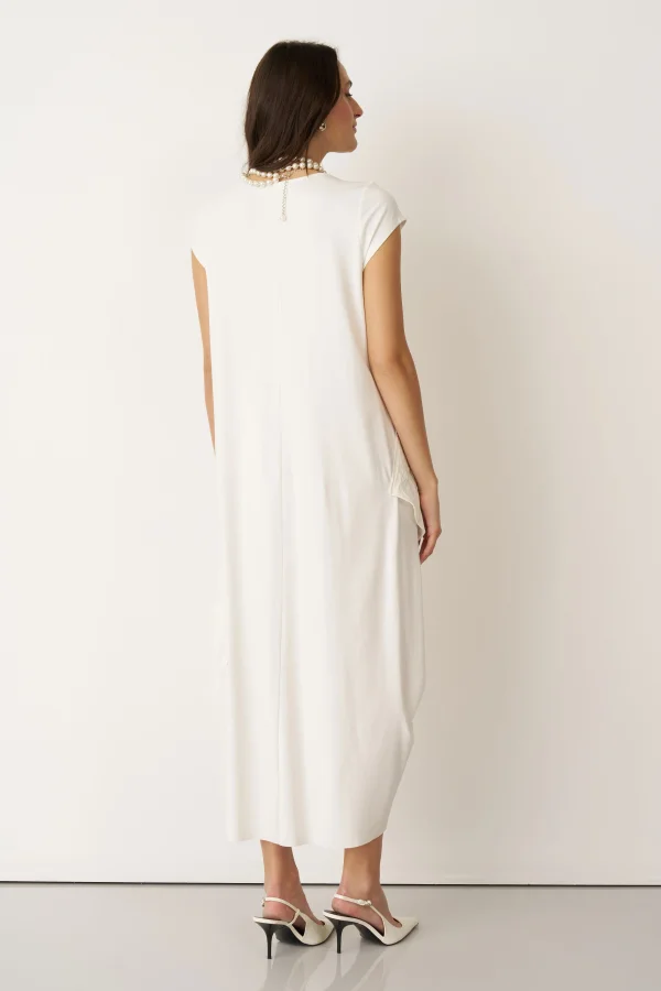 Beyaz Kırışık Cepli V Yaka Kokkino Elbise - 5
