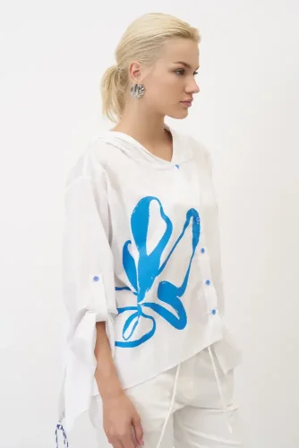 Beyaz Mavi Renkli Baskılı Gioura Gömlek - 2