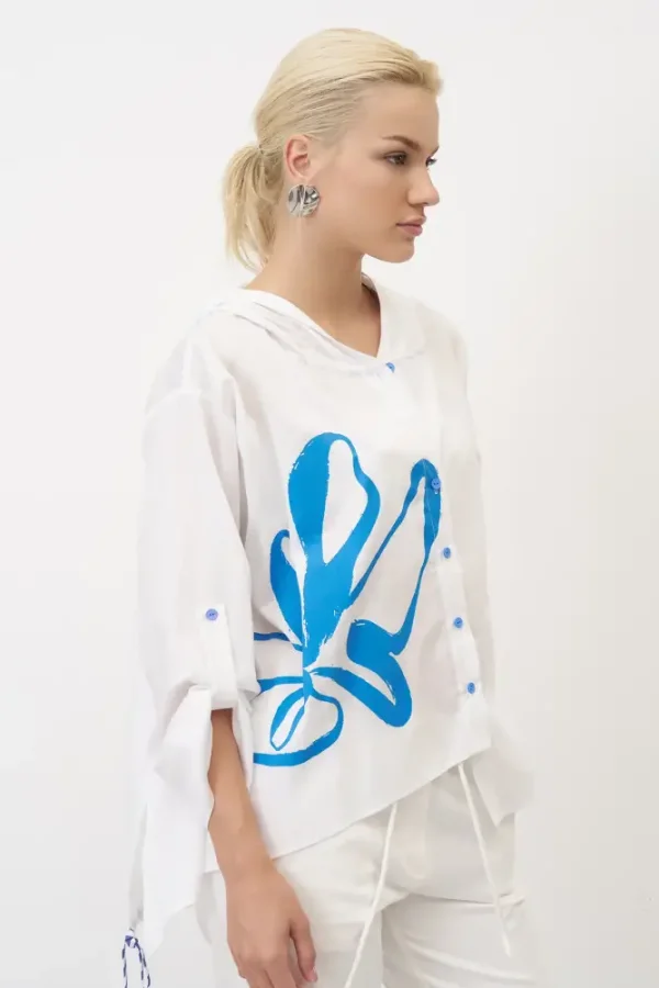 Beyaz Mavi Renkli Baskılı Gioura Gömlek - BIZE (1)