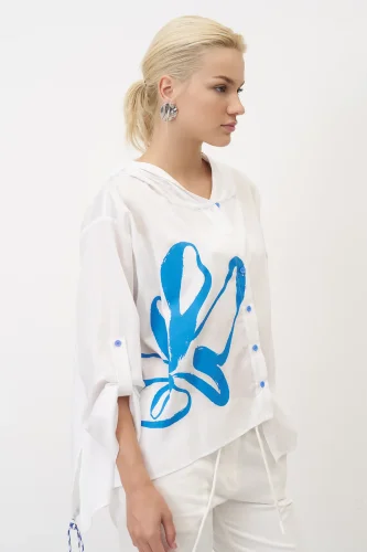 Beyaz Mavi Renkli Baskılı Gioura Gömlek - BIZE (1)