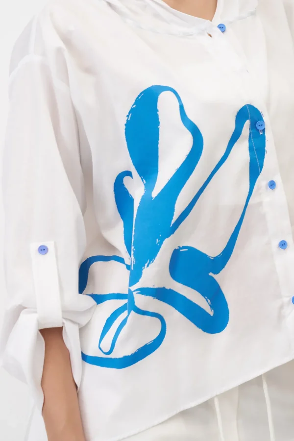 Beyaz Mavi Renkli Baskılı Gioura Gömlek - 3