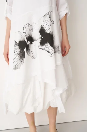 Beyaz Önü Baskılı Etek Ucu Büzülebilen Megalo Tunik - 4