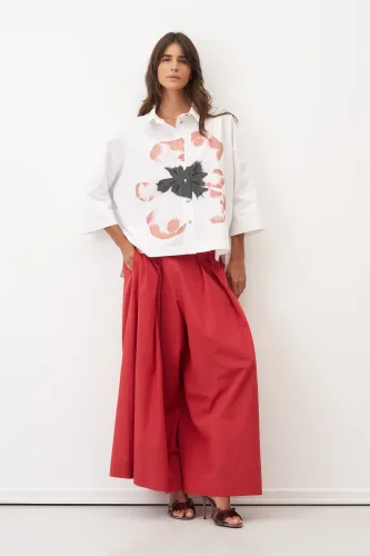 Beyaz Önü Büyük Çiçek Baskılı Gavdos Gömlek - 3