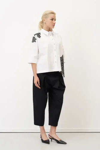 Beyaz Patch Dantelli Chalki Gömlek - 2