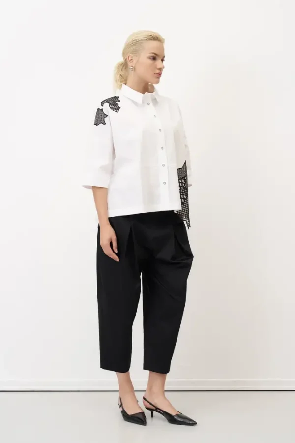 Beyaz Patch Dantelli Chalki Gömlek - BIZE (1)