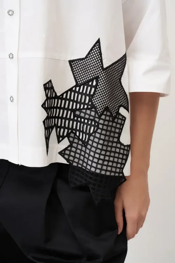 Beyaz Patch Dantelli Chalki Gömlek - 3