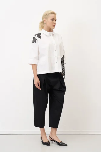 Beyaz Patch Dantelli Chalki Gömlek - BIZE (1)