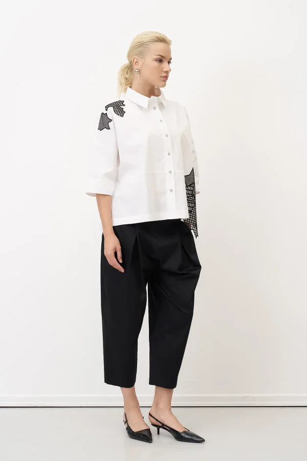 Beyaz Patch Dantelli Chalki Gömlek - BIZE (1)