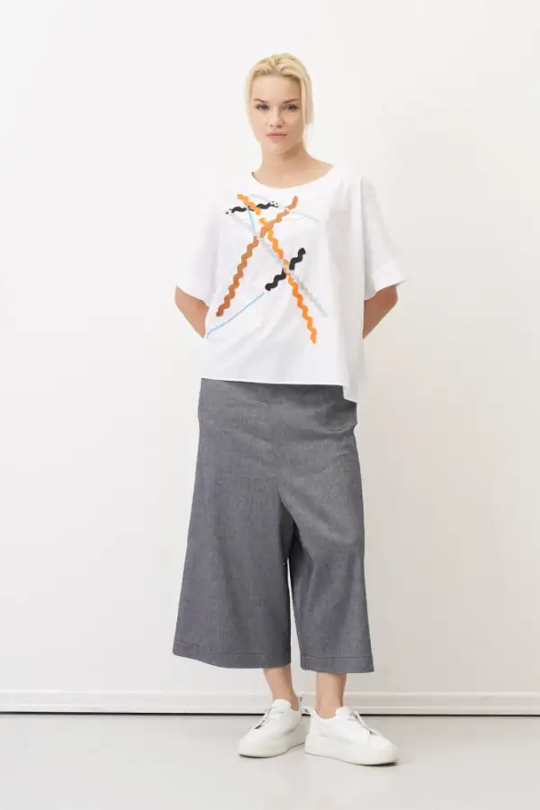 Beyaz Renkli Bantlı Poplin Kasos Bluz - 2