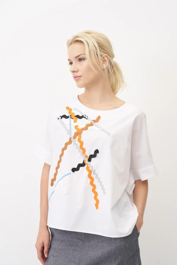 Beyaz Renkli Bantlı Poplin Kasos Bluz - 3