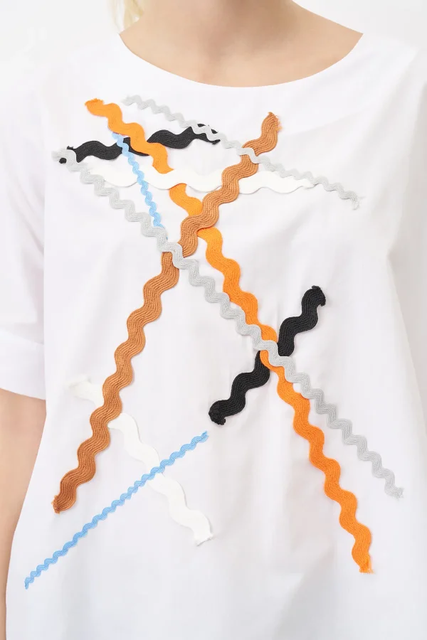 Beyaz Renkli Bantlı Poplin Kasos Bluz - 5