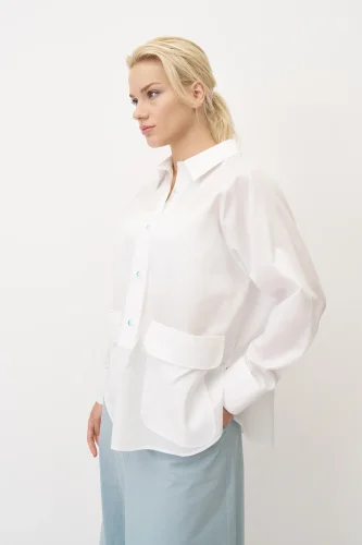 Beyaz Renkli Düğmeli Önü Cepli Nisaki Gömlek - BIZE (1)