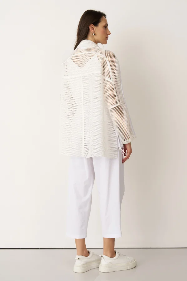 Beyaz Sırtı Fileli Önü Kumaş Blazer Gyaros Ceket - 6