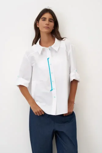 Beyaz Sırtı Renkli Bantlı Poplin Marina Gömlek - 4