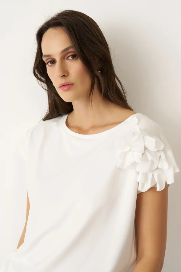 Beyaz Tafta Çiçek Detaylı Kokkino Bluz - 4