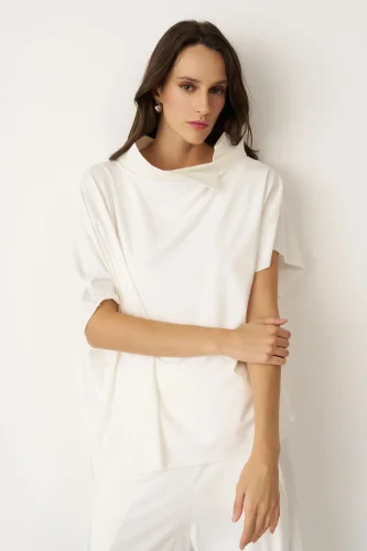 Beyaz Tafta Dik Yakalı Kokkino Bluz - 3