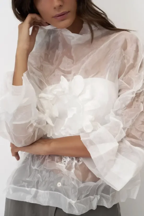 Beyaz Transparan Organze Ftane Bluz - 3