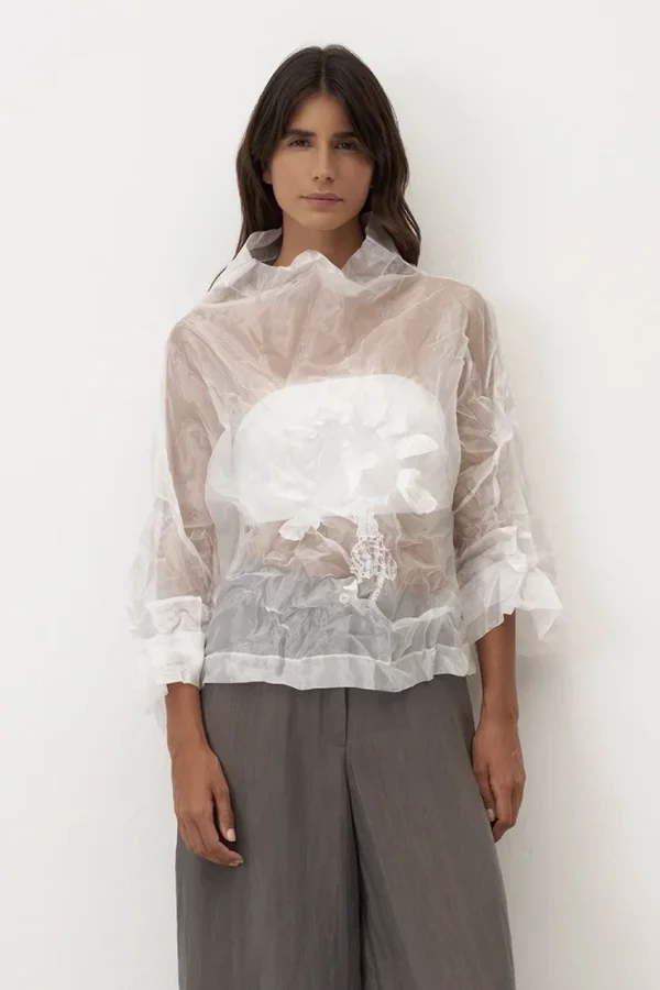 Beyaz Transparan Organze Ftane Bluz - 4