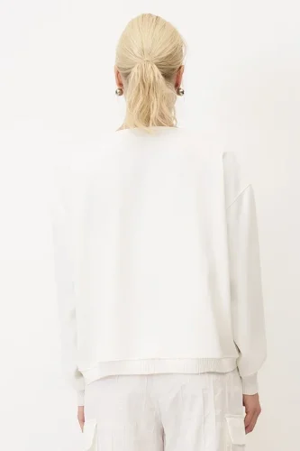 Beyaz Triko Bantlı Önü Fermuarlı Sifnos Ceket - 5