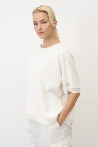 Beyaz Triko Bantlı Rahat Kesim Sifnos Bluz - 2