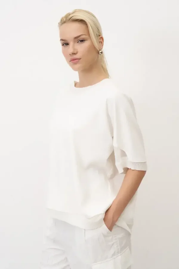 Beyaz Triko Bantlı Rahat Kesim Sifnos Bluz - BIZE (1)
