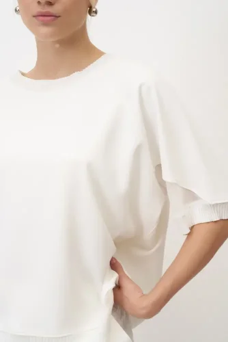 Beyaz Triko Bantlı Rahat Kesim Sifnos Bluz - 4