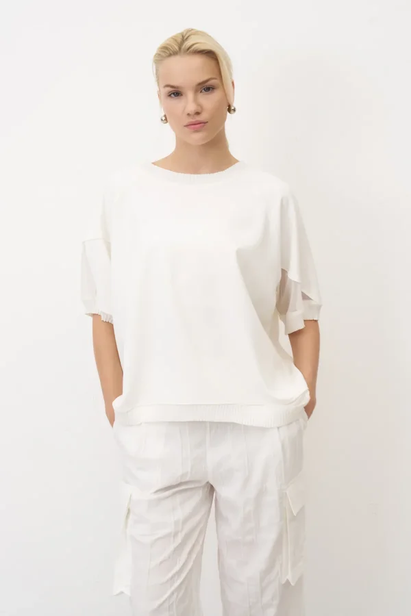 Beyaz Triko Bantlı Rahat Kesim Sifnos Bluz - 1