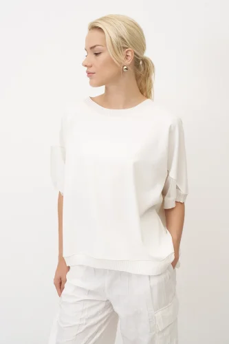 Beyaz Triko Bantlı Rahat Kesim Sifnos Bluz - 3