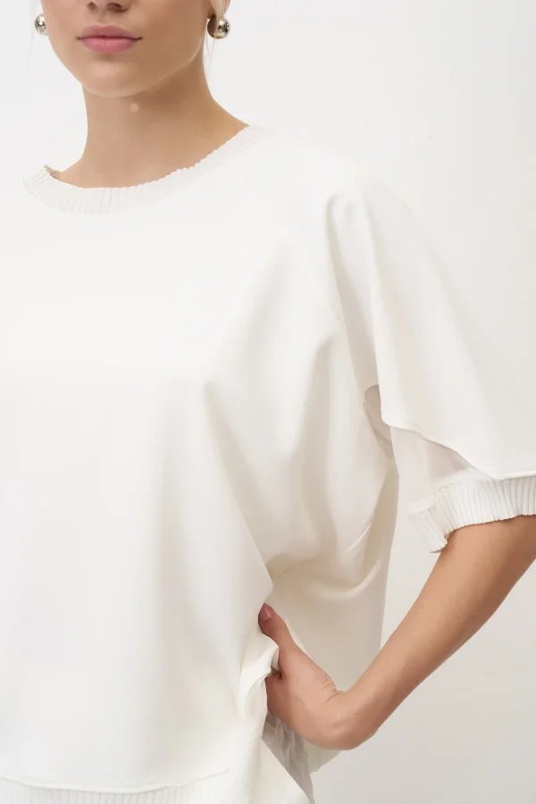 Beyaz Triko Bantlı Rahat Kesim Sifnos Bluz - 4