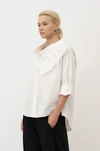 Beyaz Yakası Büyük Çiçekli Kato Gömlek - 3