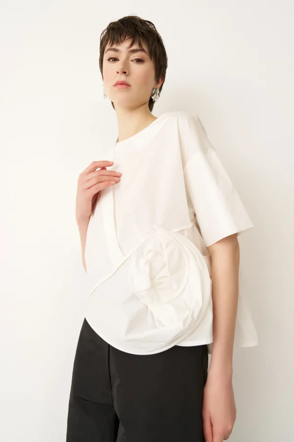 Beyaz Yanı Çiçek Formlu Proti Bluz - 4