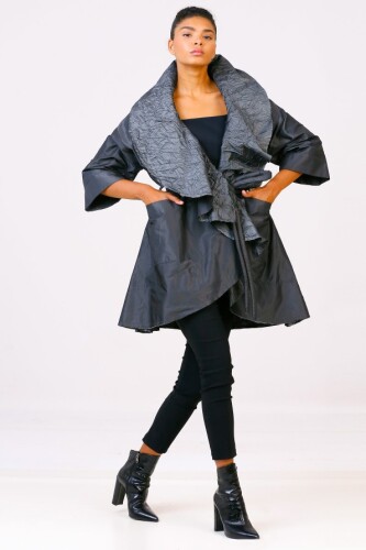 Big Collar Taffeta Jacket - Anthracite - 1