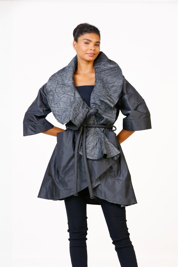 Big Collar Taffeta Jacket - Anthracite - 3