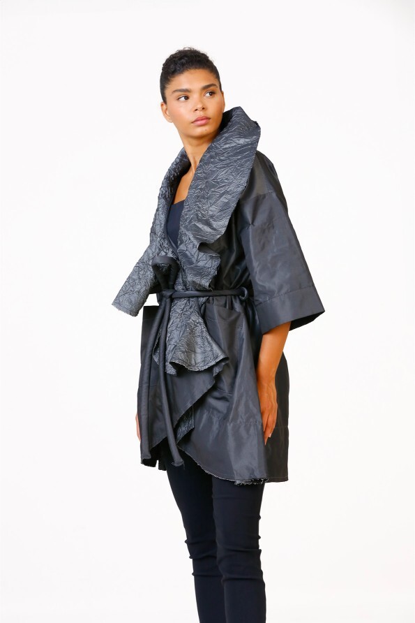 Big Collar Taffeta Jacket - Anthracite - 4