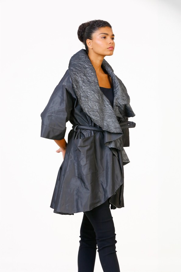 Big Collar Taffeta Jacket - Anthracite - 5