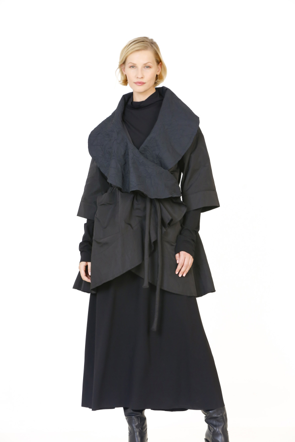 Big Collar Taffeta Jacket - Black - 2