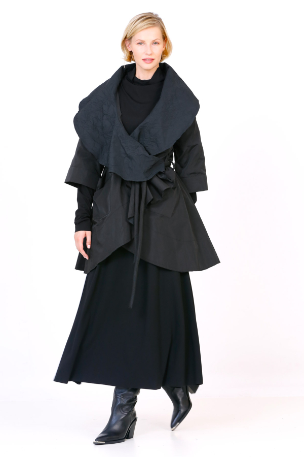 Big Collar Taffeta Jacket - Black - 1