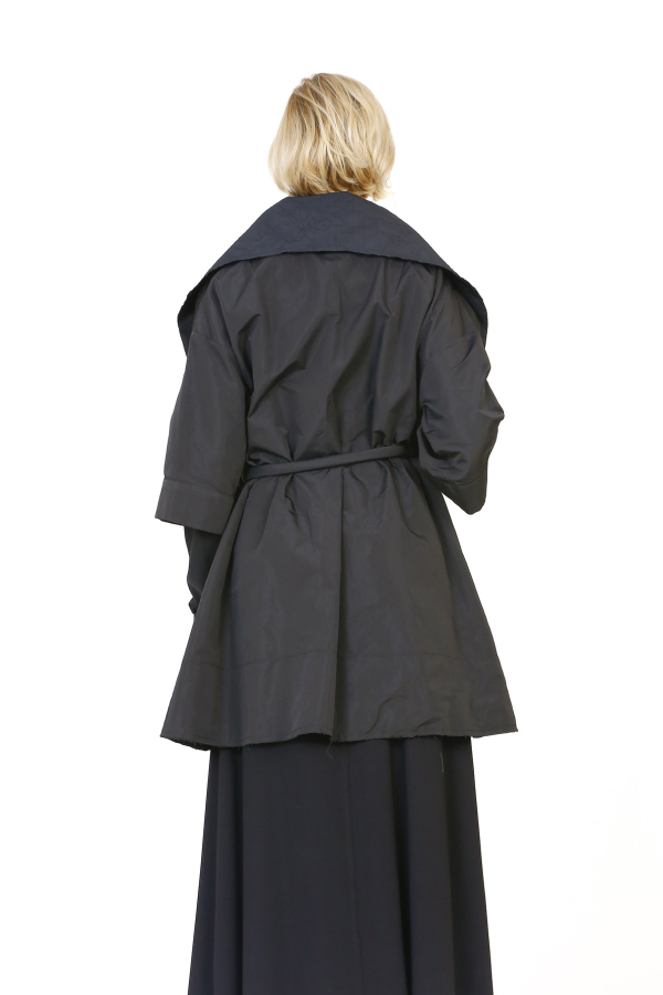 Big Collar Taffeta Jacket - Black - 6