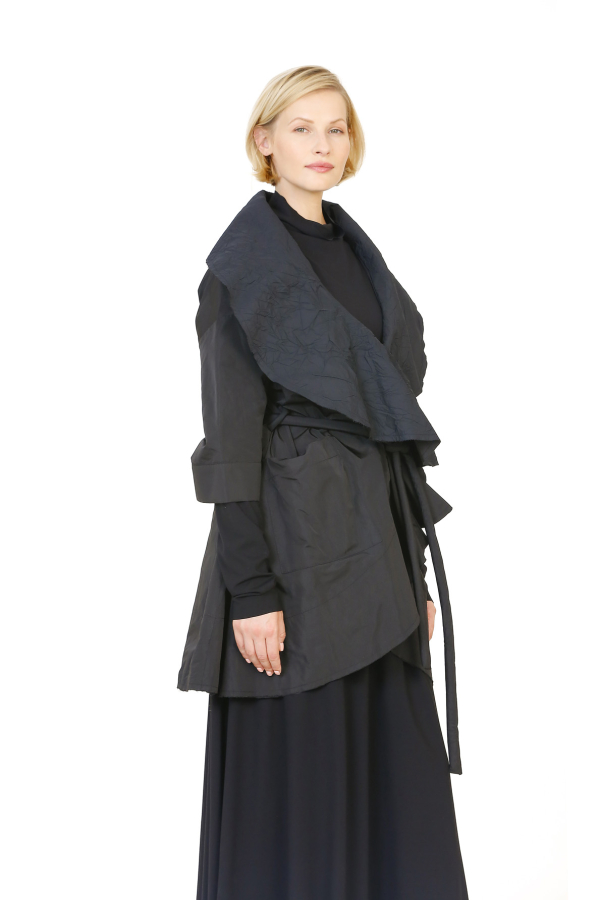 Big Collar Taffeta Jacket - Black - 4