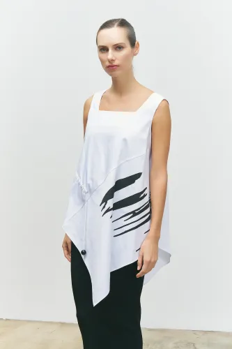 Baskılı Kolsuz Bluz - Beyaz - BIZE (1)