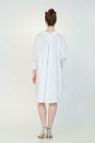 Bol Bağlamalı Gömlek Elbise - Beyaz - 4